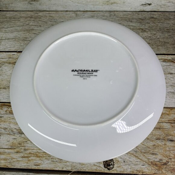 Rachael Ray HOLIDAY HOOT Christmas Tree Owl Stars Porcelain Dinner Plates Set 4 - Picture 7 of 16